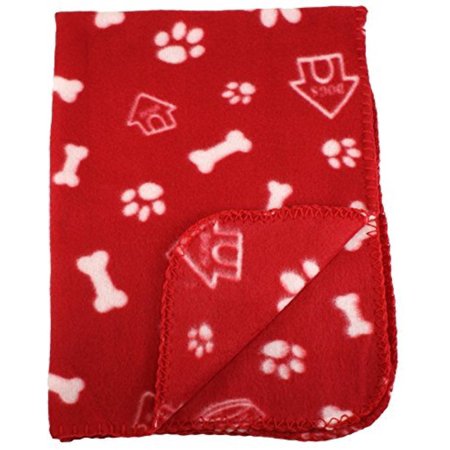 30x21 Inch Dog : Cat Fleece Blanket - Bone and Paw Print Assorted Color Pet Blankets by bogo Brands (Red)