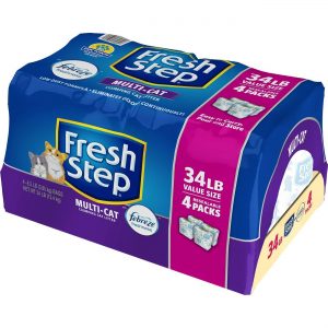 Fresh Step Multi-Cat Scented Litter with the Power of Febreze, Clumping Cat Litter, 34 Pounds, Resealable 4 Packs