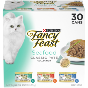 Purina Fancy Feast Seafood Classic Pate Wet Cat Food Variety Pack – (30) 3 oz. Cans