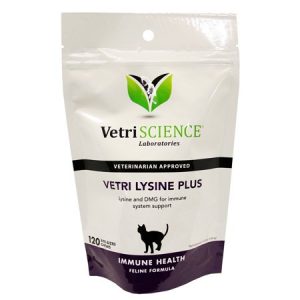 VetriScience Laboratories Vetri-Lysine Plus Immune Support for Cats, 120 Bite-Sized Chews