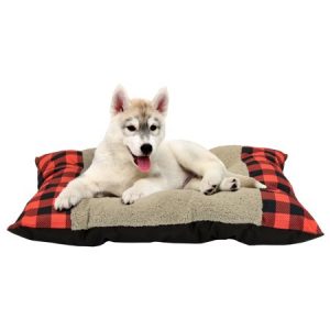 Winter Plaid 27″ x 36″ Tufted Plush Pet Bed – Red